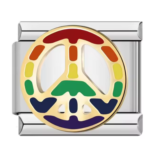 Silver Italian Charm – Multicolor Peace Sign