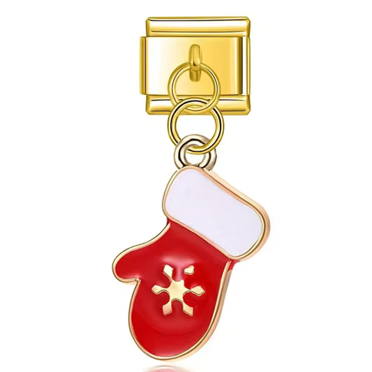 Italienischer Charm-Anhänger – Goldener Weihnachtshandschuh