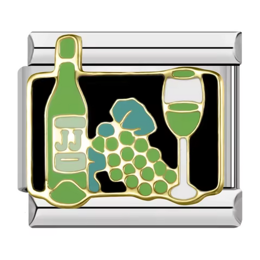 Italienischer Charme – Glas, Traube und Weinflasche