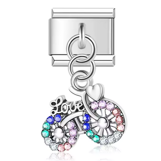 Italian Charm Silver Pendant – Bicycle "Love"