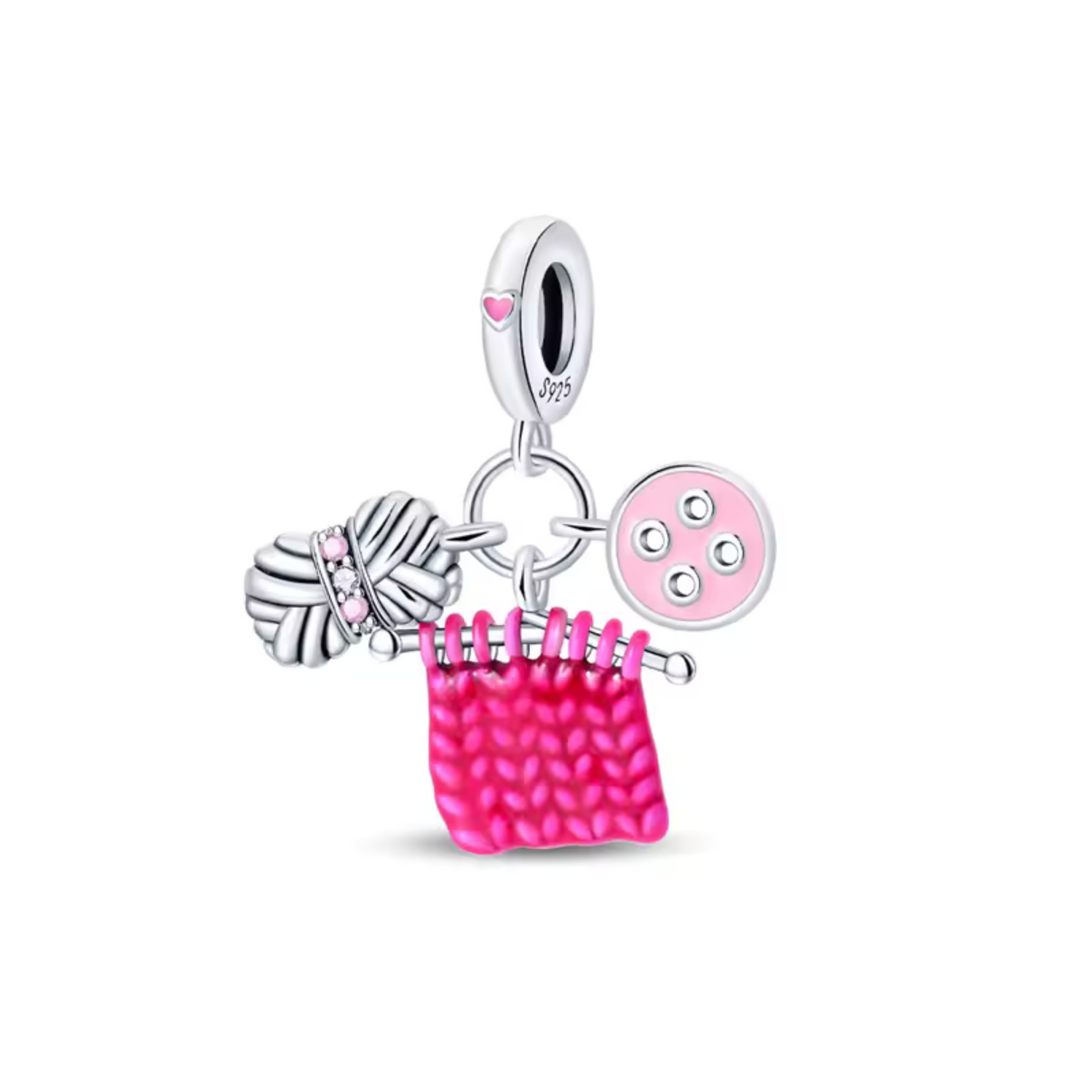Knitting and Sewing Charm – Ball of Yarn, Needle and Button