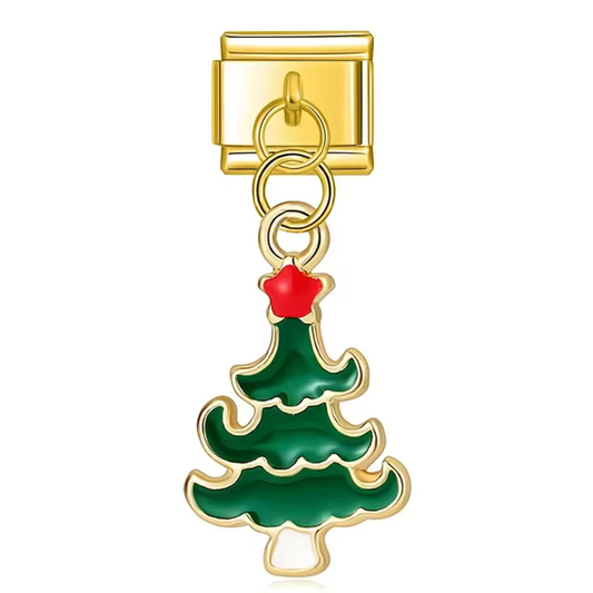 Italienischer Charm-Anhänger – Goldener Weihnachtsbaum