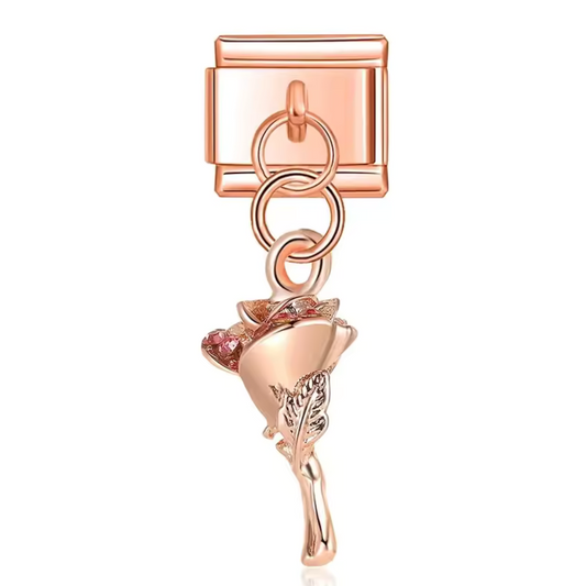 Italian Charm Pendant Rose Gold Color – Bouquet of Flowers