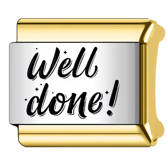 Silver and Gold Italian Charm – “Well done!”