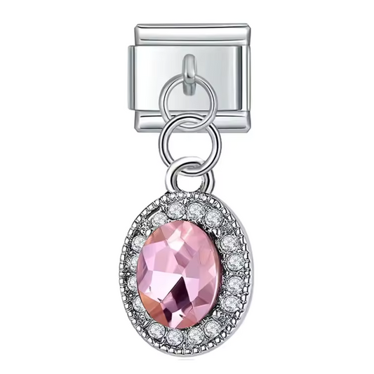 Italian Charm Silver Pendant – Blue or Pink Stone