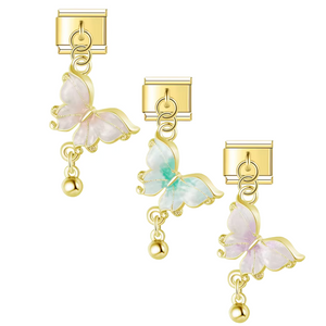 Italian Charm – Gold with Butterfly (Pink, Blue or White)