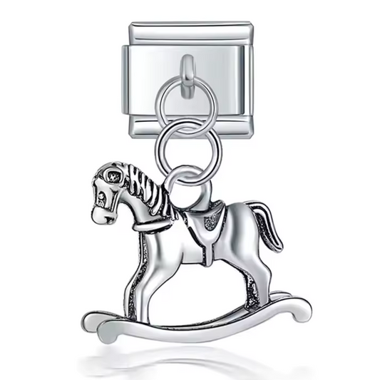 Italienischer Charm-Anhänger – Silbernes Schaukelpferd
