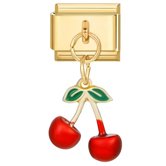 Italienischer Charm-Anhänger – Goldene Kirsche