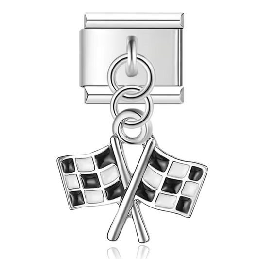 Italian Charm Silver Pendant – Racing Flag