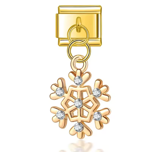 Italienischer Charm-Anhänger – Goldene Schneeflocke