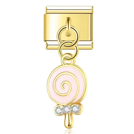 Italian Charm Gold Pendant – Pink Lollipop