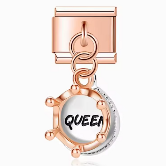 Italian Charm Pendant Silver and Rose Gold – "Queen" and Crown