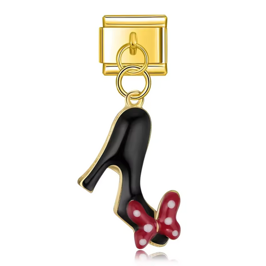 Italian Charm Gold Pendant – Black Heel with Bow