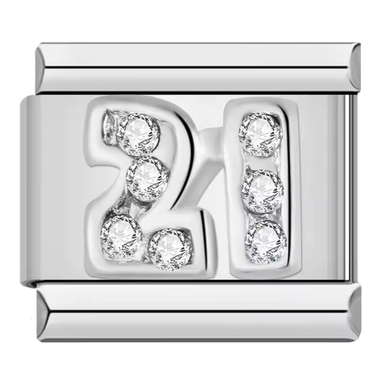 Silver Italian Charm – Number 21 with Rhinestones
