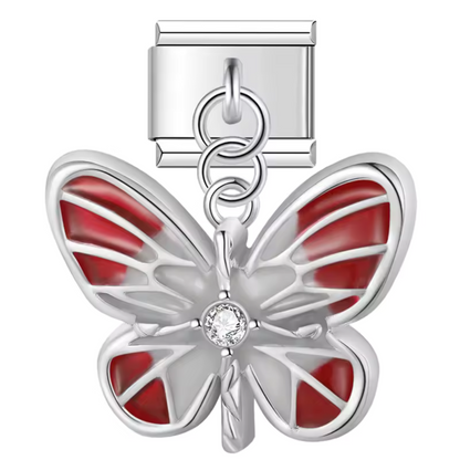 Italienischer Charm – Silber mit schwarzem oder rotem Schmetterling