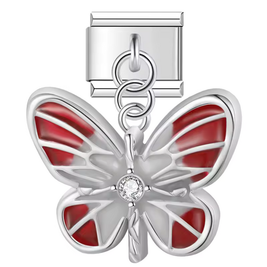 Italienischer Charm – Silber mit schwarzem oder rotem Schmetterling