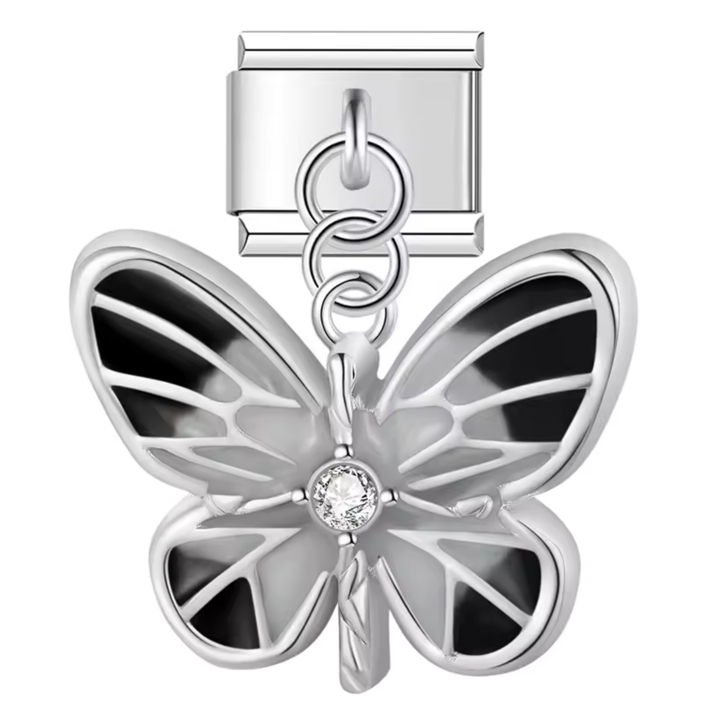 Italienischer Charm – Silber mit schwarzem oder rotem Schmetterling