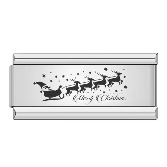 Charm Italien Long – Merry Christmas et Traîneau Argenté