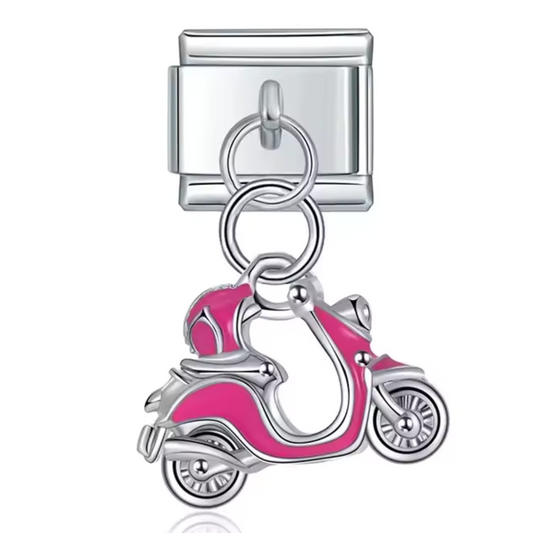 Italian Charm Silver Pendant – Pink Scooter