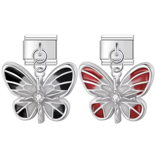 Italienischer Charm – Silber mit schwarzem oder rotem Schmetterling