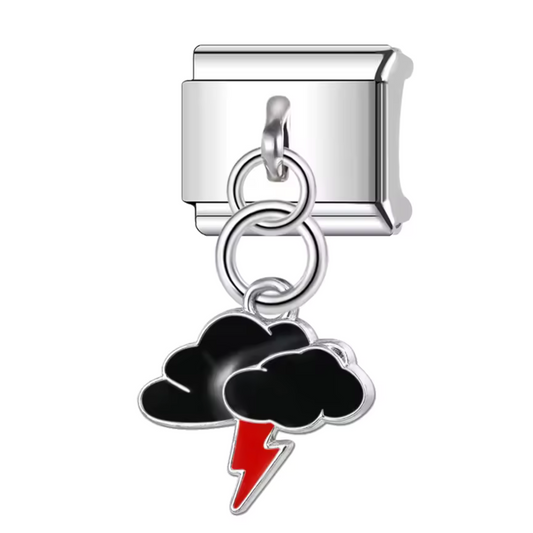 Italienischer Charme – Silberner Wolken- und Blitzanhänger in Rot, Weiß oder Schwarz