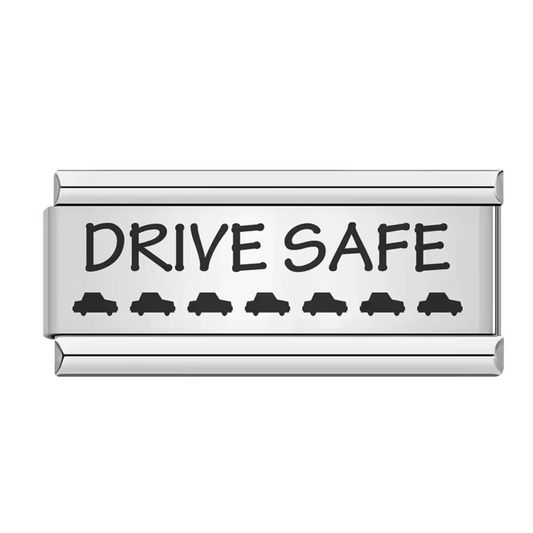Long Silver Italian Charm – “Drive Safe”