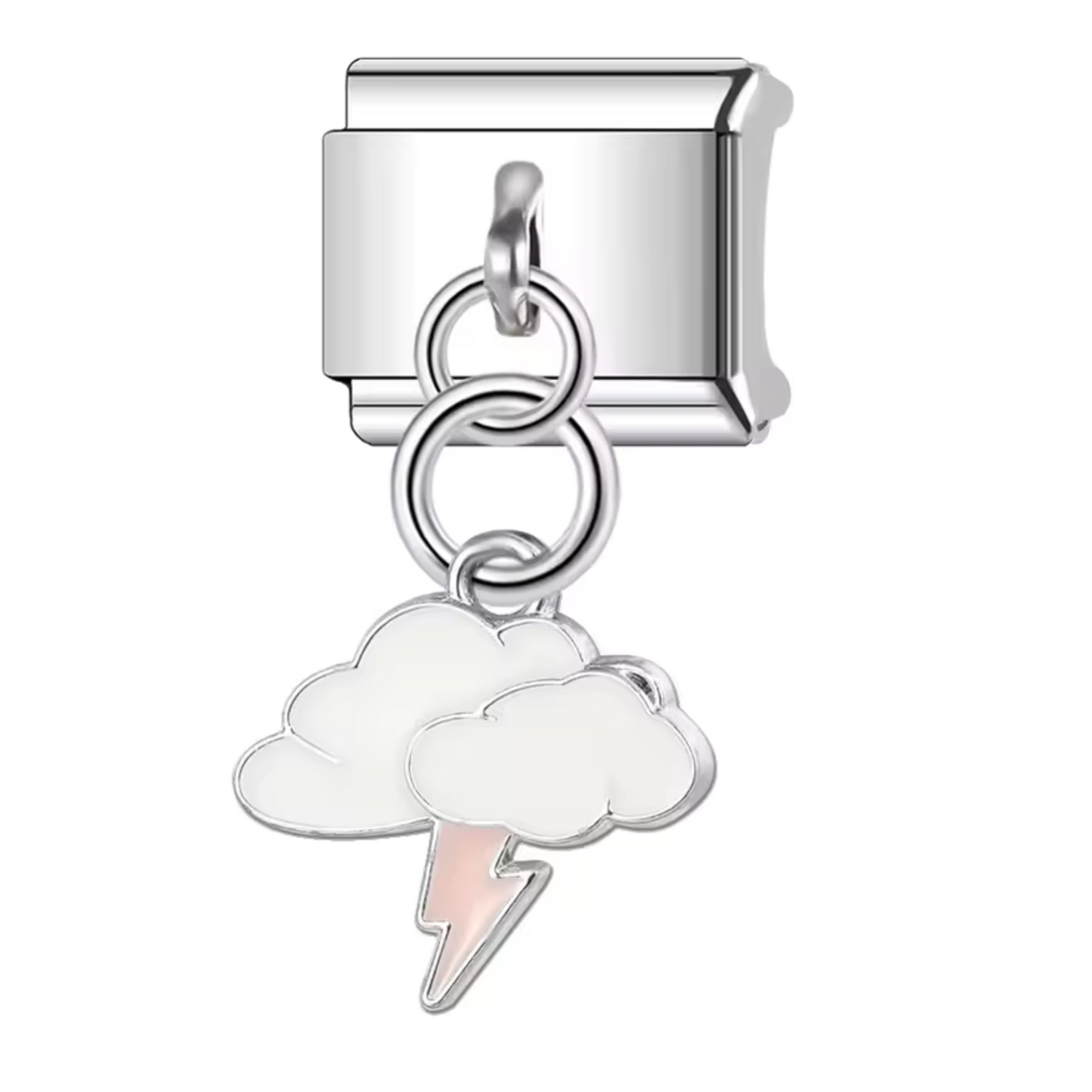 Italian Charm – Silver Cloud and Lightning Bolt Pendant in Red, White or Black