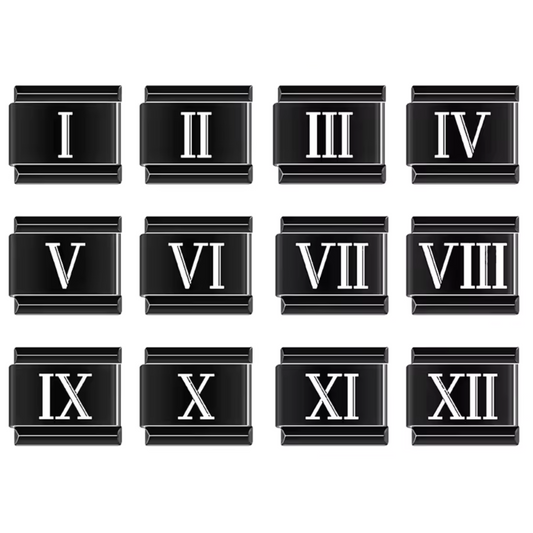 Black Italian Charm – Roman Numerals 1 to 12