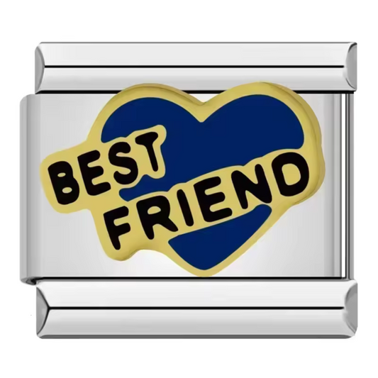 Silver Italian Charm – “Best Friend” in a Blue Heart