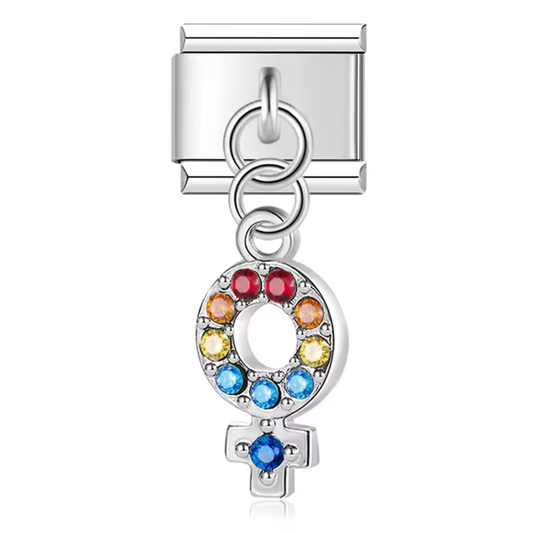 Italienischer Charm-Anhänger – Silbernes Frauensymbol mit Strasssteinen