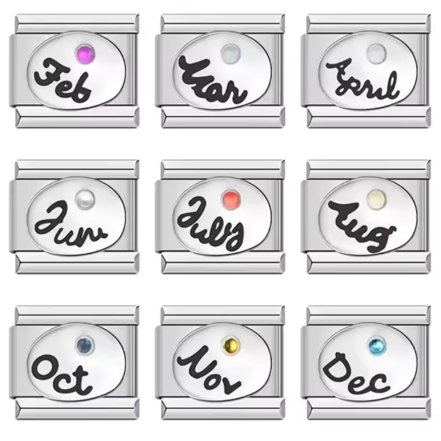 Silver Italian Charm – Birthstone and Month