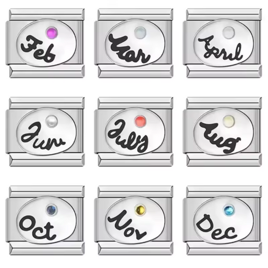 Silver Italian Charm – Birthstone and Month