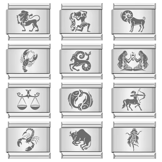 Silver Italian Charm – Grey Zodiac Sign