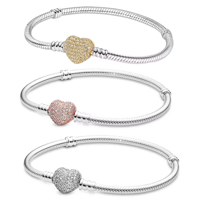 Bracelet Cœur à Strass – Rose, Bleu, Argenté ou Doré