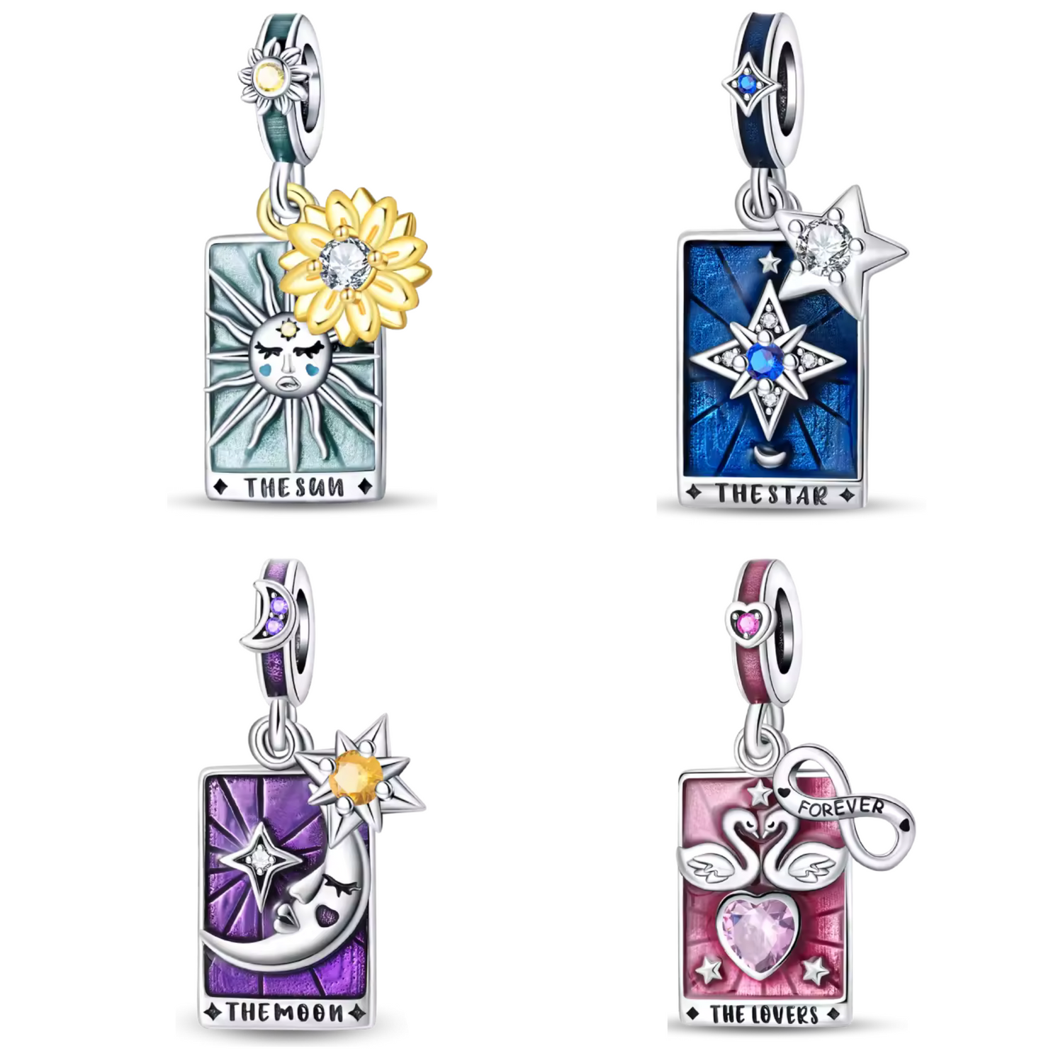 Tarot Card Charms: The Moon, The Star, The Sun or The Lovers