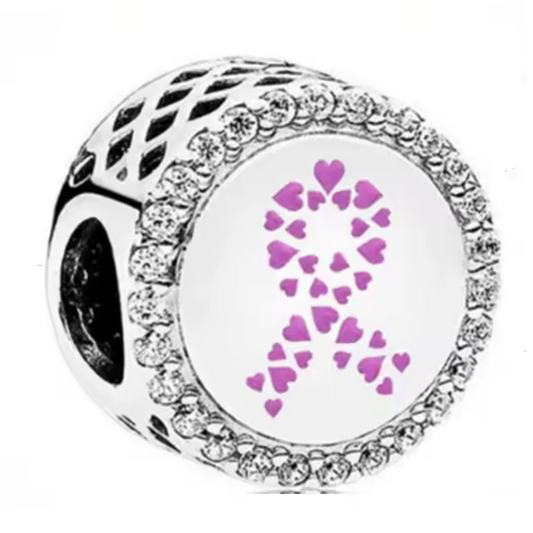 Runder Charm mit rosa Schleife und kleinen Herzen