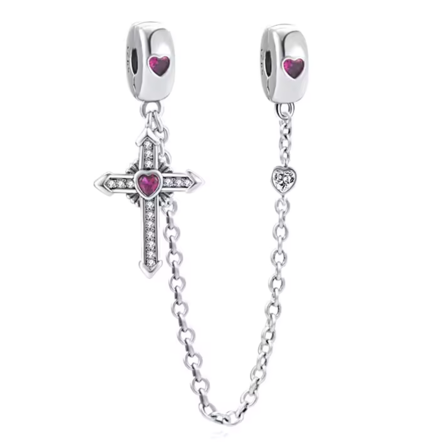 Charm Chaîne Croisillon avec Cœurs Roses et Rouges – Foi et Amour Éternel