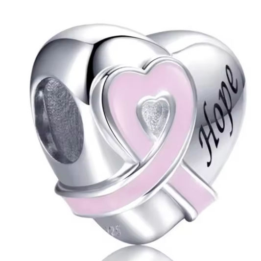Charm - Herz mit rosa Schleife und "Hope"
