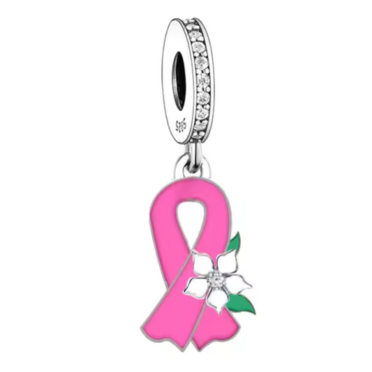 Rosa Schleife Charm mit Blume