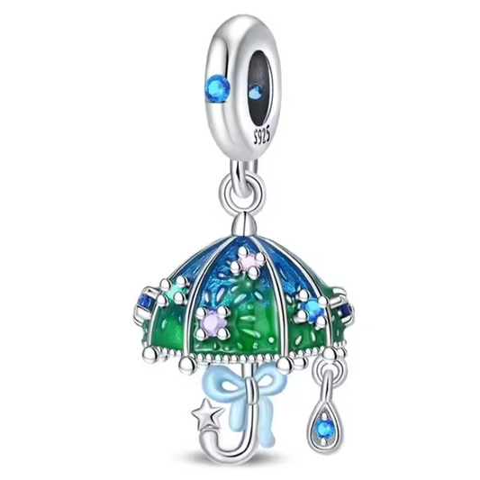 Charm-Anhänger - Blauer und grüner Regenschirm
