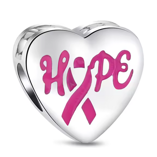 Herzanhänger mit „Hope“ und rosa Schleife