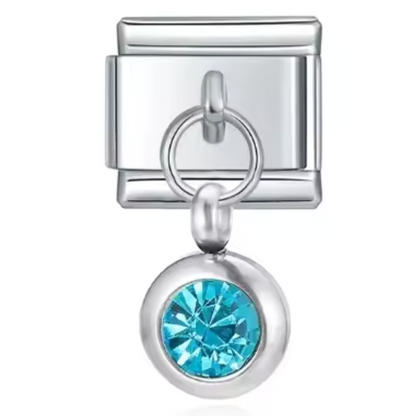 Italienischer Charm-Anhänger in Silberfarbe – Geburtsstein