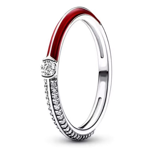 Roter und silberner Duo-Ring – Kontrastreicher Minimalismus