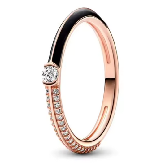 Duo-Ring aus Roségold und Schwarz – Grafische Eleganz