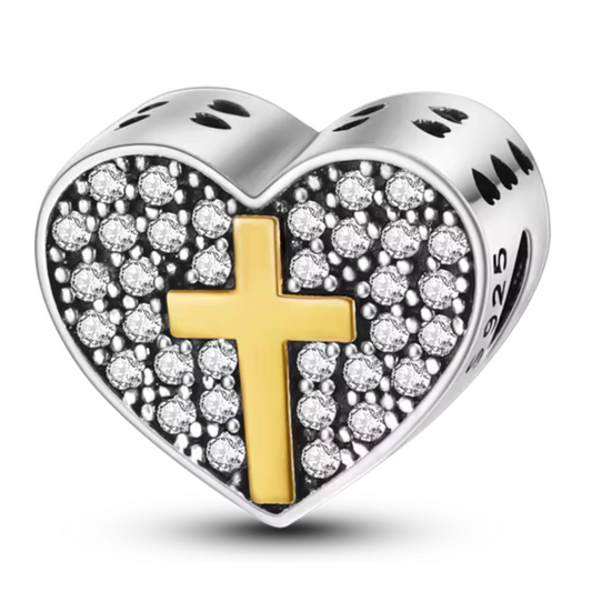 Herz Charm mit Kreuz 