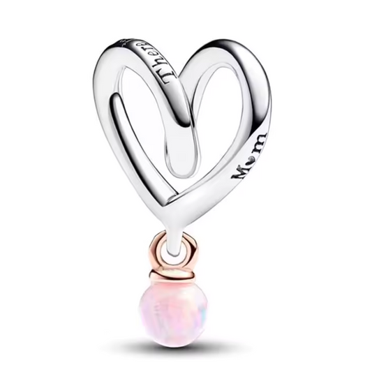 Herz Charm mit rosa Perle