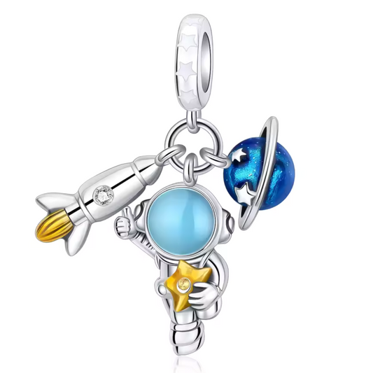 Astronaut Charm with Planet and Rocket
