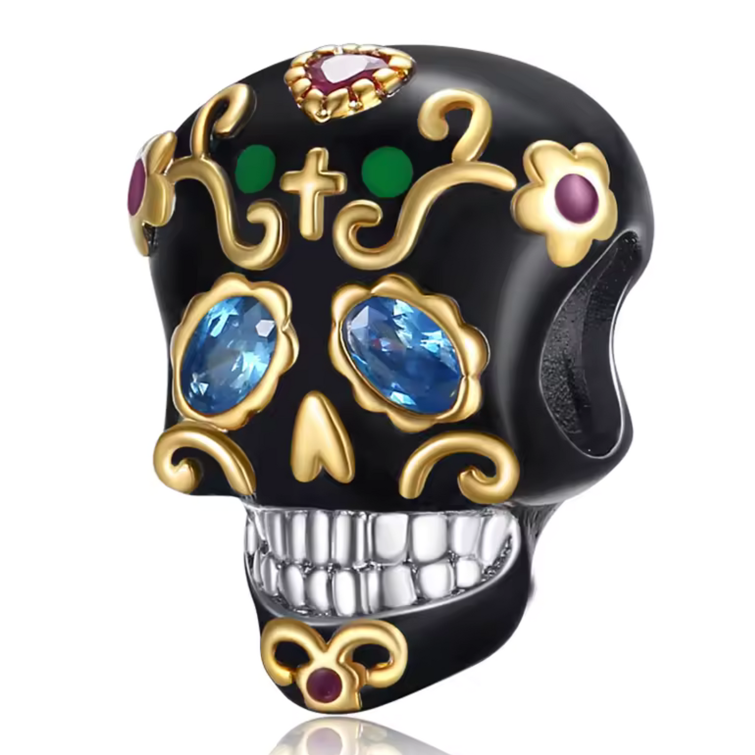Charm – Schwarzer Totenkopf mit Gold verziert