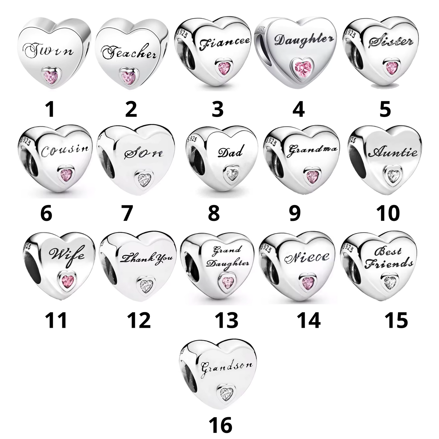 Charm Cœur Famille – 16 Designs au Choix