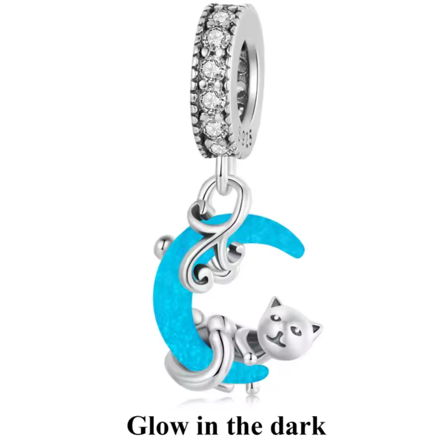 Cat on the Moon Pendant Charm - "Glow in the Dark"